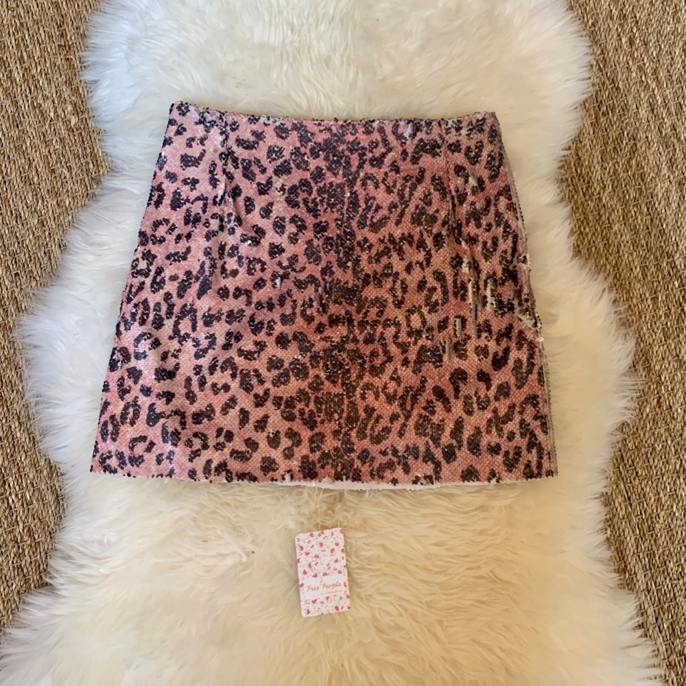 Free People Skinny Sequin Pink Cheetah Skirt Mini